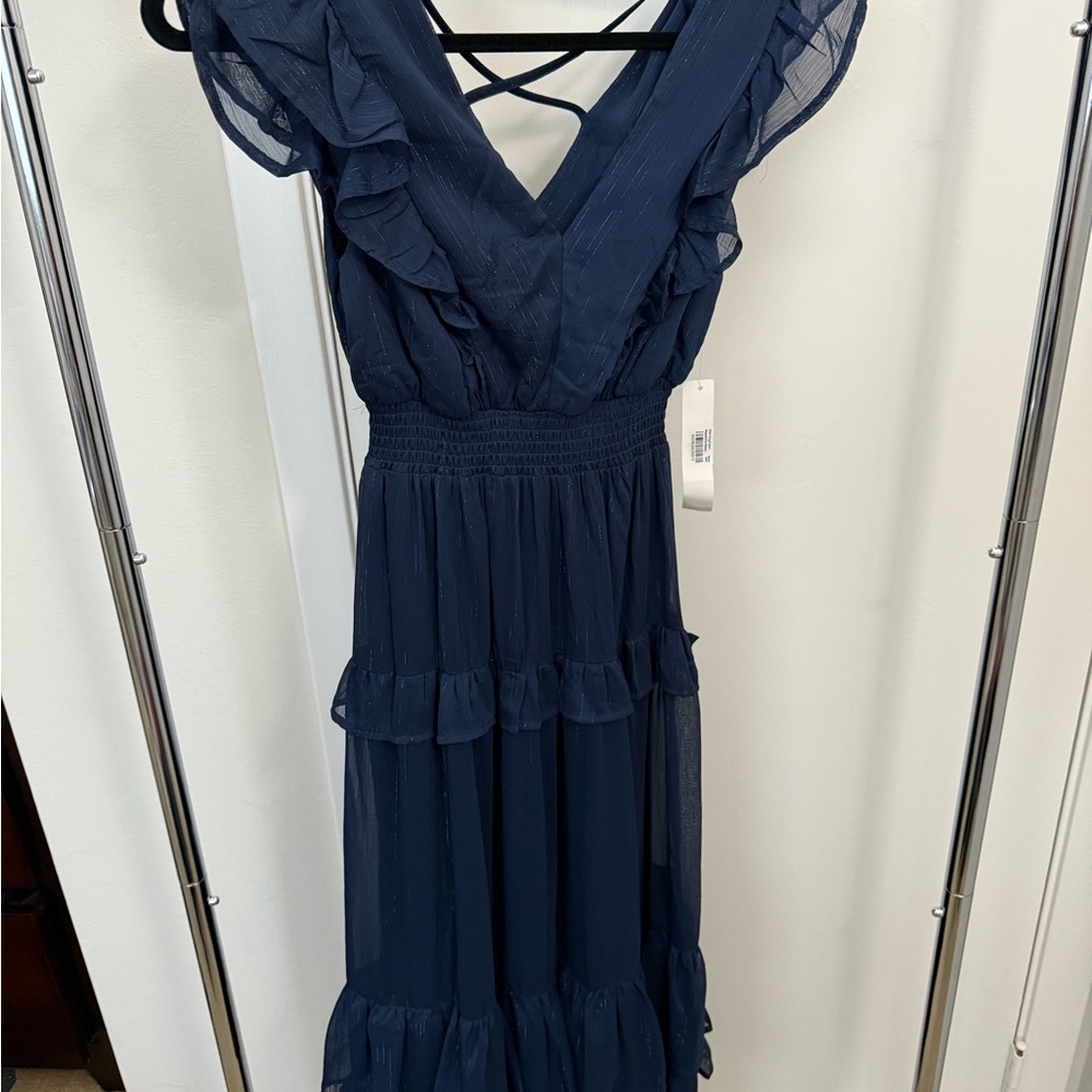 Aqua Blue V-Neck Cap Sleeve Maxi Dress
